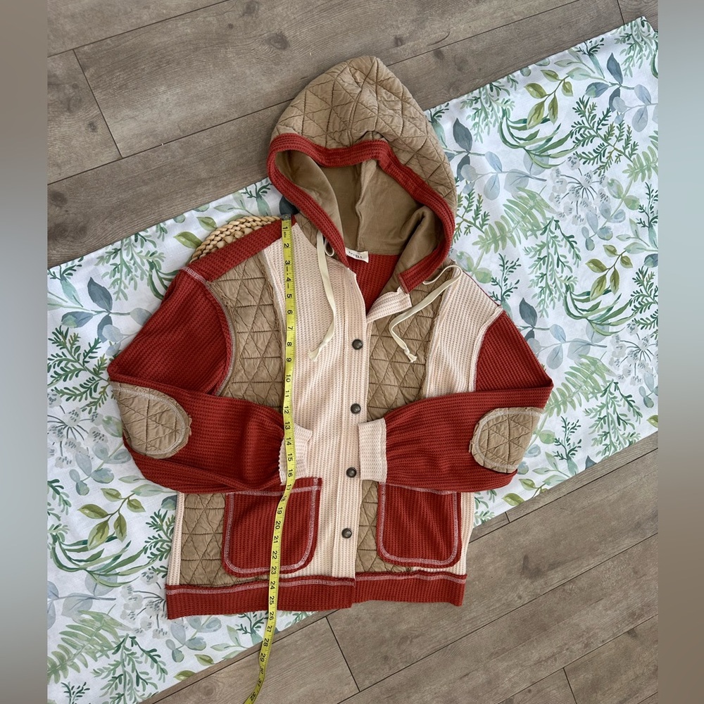 New BiBi Women’s Thermal Quilted Waffle Sweater Patchwork Shacket Jacket Size SM - Picture 9 of 16